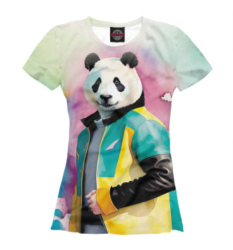 Женская Футболка Чувак-панда в модной куртке