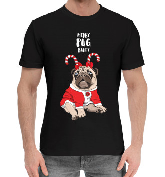 Мужская Хлопковая футболка Merry pug party