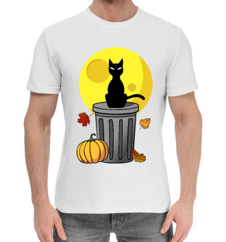 Мужская Хлопковая футболка Черный кот