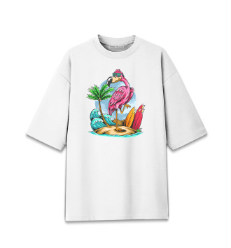 Хлопковая футболка оверсайз Фламинго и остров