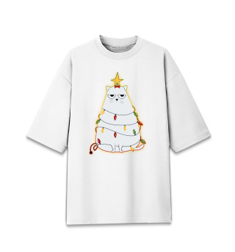 Женская Хлопковая футболка оверсайз Cute christmas cat