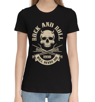 Женская Хлопковая футболка Rock N Roll - skull