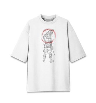 Женская Хлопковая футболка оверсайз Самурай лайн-арт