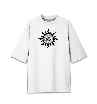 Женская Хлопковая футболка оверсайз Валькнут в символике солнца