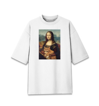 Хлопковая футболка оверсайз Мона Лиза и толстый кот