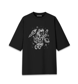 Мужская Хлопковая футболка оверсайз Space cat