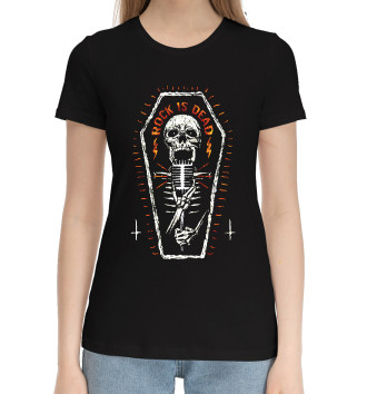 Женская Хлопковая футболка Rock is dead (skeleton)
