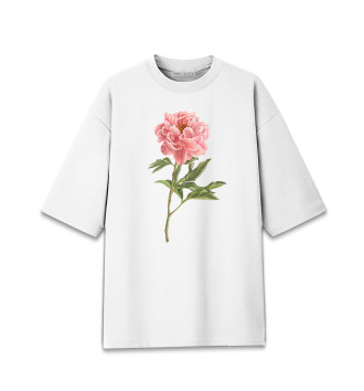 Женская Хлопковая футболка оверсайз Пион на персиковом фоне
