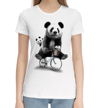 Женская Хлопковая футболка Панда на велосипеде