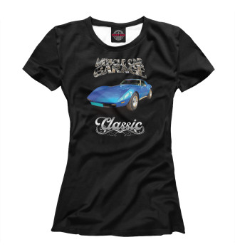 Женская Футболка Синий масл-кар Corvette на черном