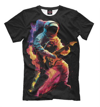 Футболка Космонавт с гитарой в радужных огнях