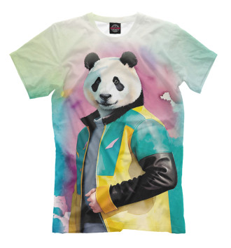 Мужская Футболка Чувак-панда в модной куртке