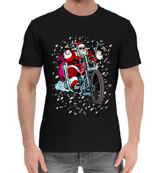 Мужская Хлопковая футболка Санта Клаус байкер