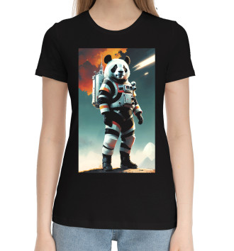 Женская Хлопковая футболка Панда бравый космонавт