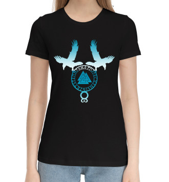 Женская Хлопковая футболка Вороны Одина
