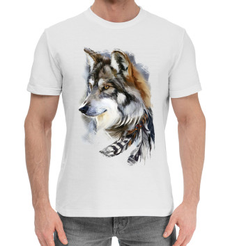 Мужская Хлопковая футболка Волк с пером