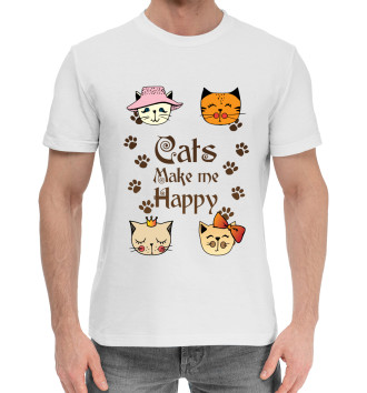 Мужская Хлопковая футболка Cats Make me Happy