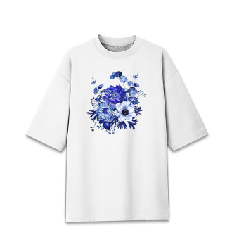 Женская Хлопковая футболка оверсайз Blue Flowers
