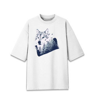 Женская Хлопковая футболка оверсайз Волк в лесу
