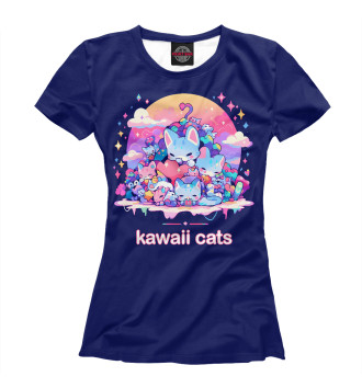 Женская Футболка Кавайные японские коты