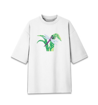 Хлопковая футболка оверсайз Стрекоза на травинке