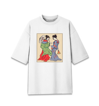 Женская Хлопковая футболка оверсайз Японские Гейши Укиё-э